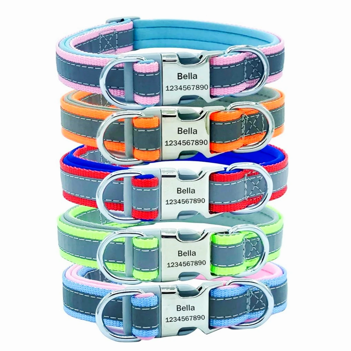 Reflective Dog Collar Personalized Engraved - Collar de perro personalizado reflectante ajustable,